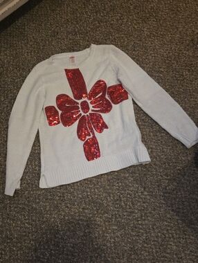 Sequin Bow White Women's Sweater